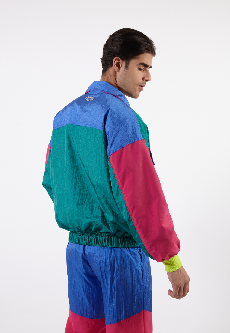 OCWA BIA 80'S INSPIRED COLORBLOCK PINK ELECTRIC BLUE NEON WATERPROOF JACKET