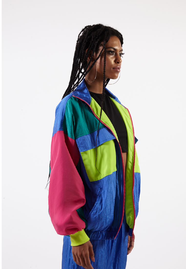 OCWA BIA 80'S INSPIRED COLORBLOCK PINK ELECTRIC BLUE NEON WATERPROOF JACKET