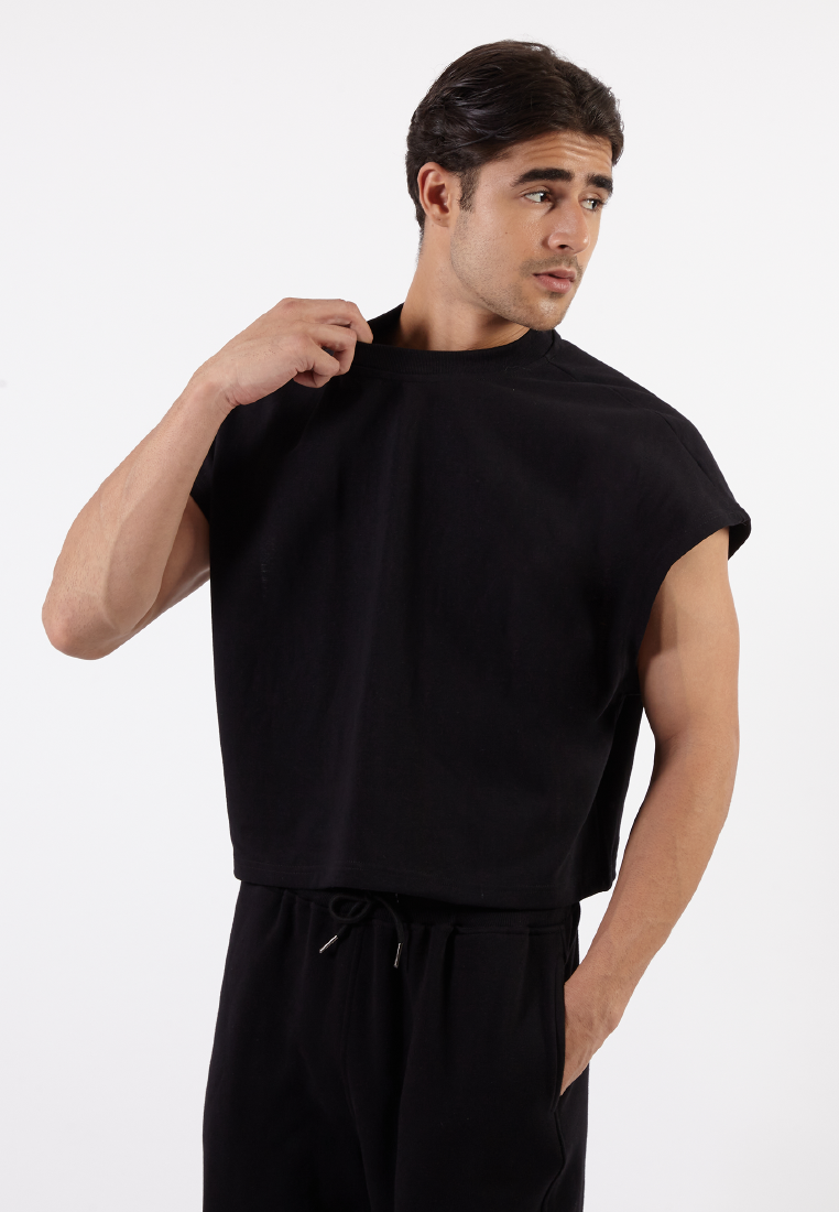 OCWA GAVIN OVERSIZED CROP MUSCLE TEE BLACK