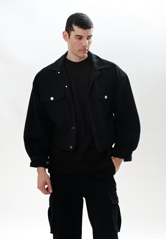 OCWA POPE BLACK OVERSIZED PUFF DENIM JACKET