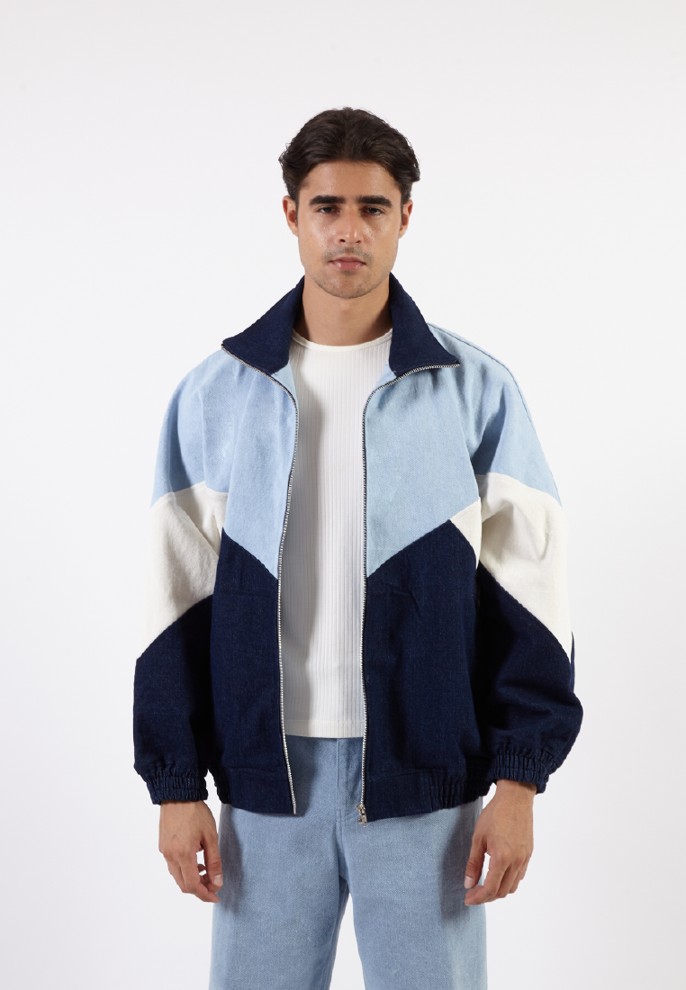 OCWA CHANCE NAVY BLUE WHITE OVERSIZED DENIM JACKET