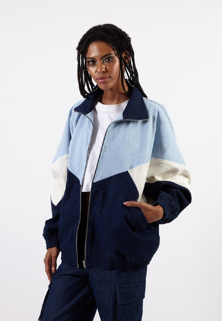 OCWA CHANCE NAVY BLUE WHITE OVERSIZED DENIM JACKET