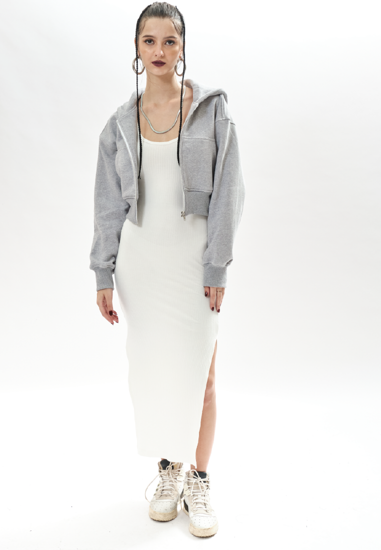 OCWA FREJA MISTY GREY CROP ZIPPER HOODIE