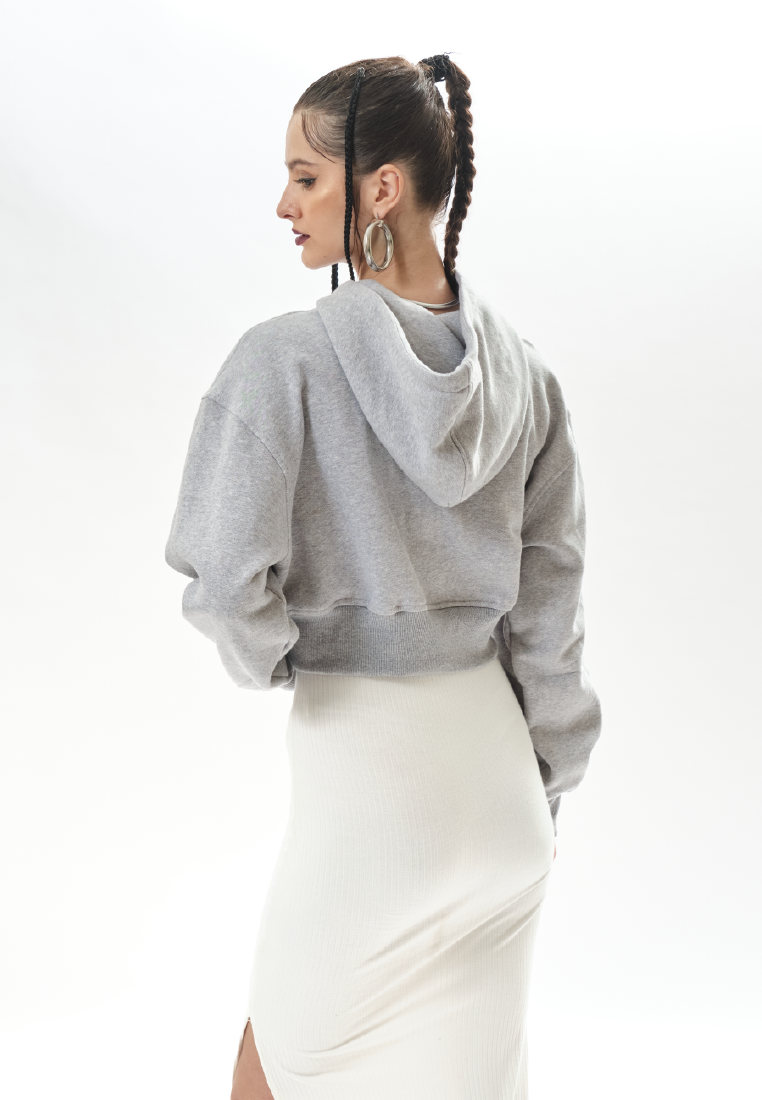 OCWA FREJA MISTY GREY CROP ZIPPER HOODIE