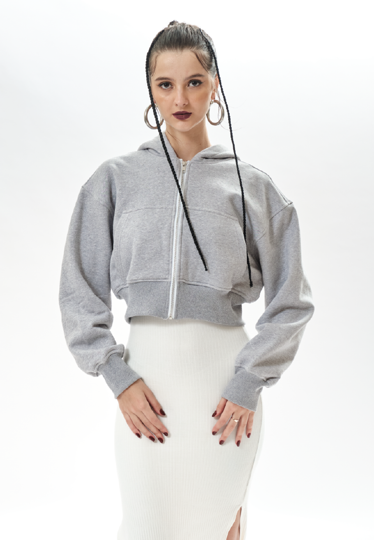 OCWA FREJA MISTY GREY CROP ZIPPER HOODIE