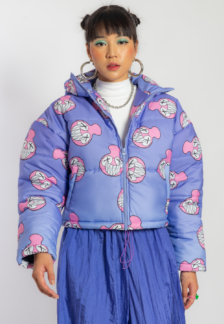 OCWA X REDMILLER SMILEY FACE CROP PUFFER JACKET PURPLE