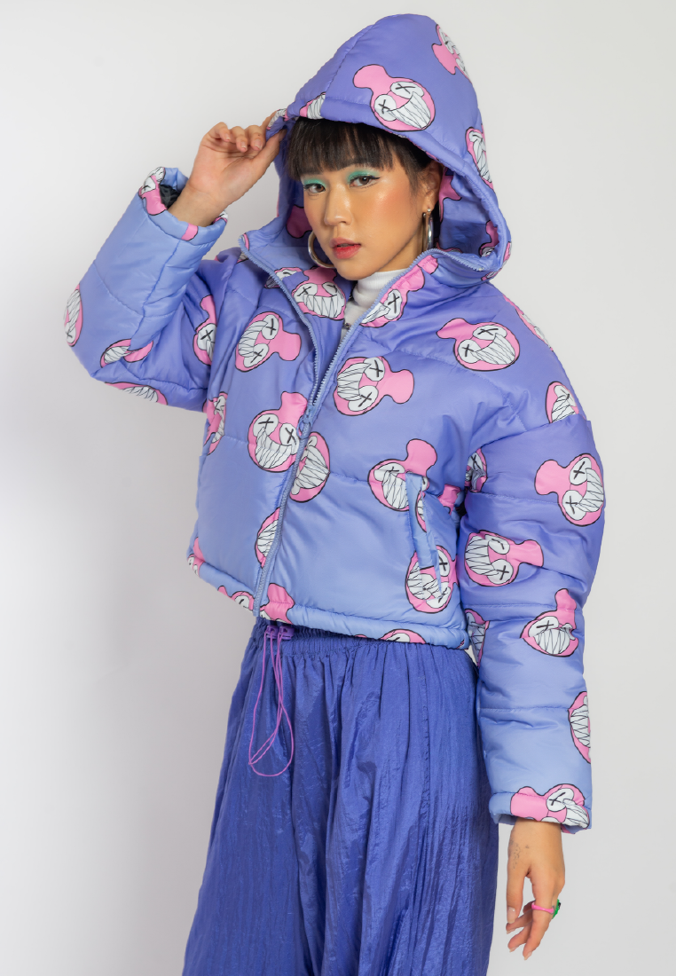 OCWA X REDMILLER SMILEY FACE CROP PUFFER JACKET PURPLE