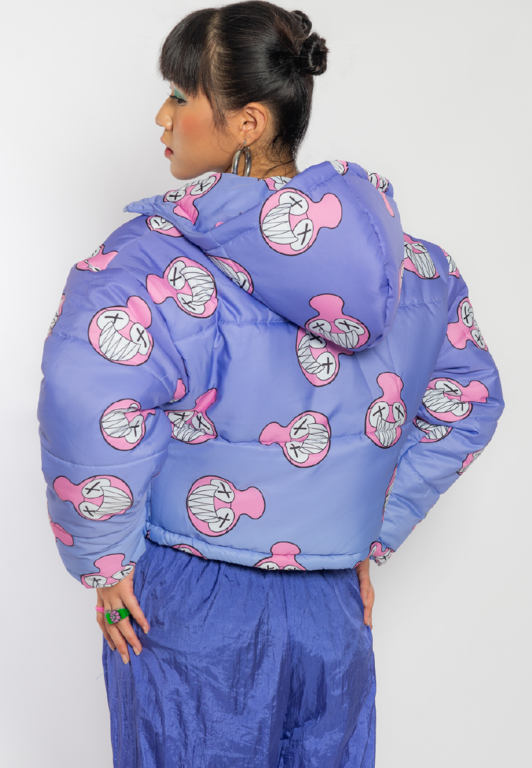 OCWA X REDMILLER SMILEY FACE CROP PUFFER JACKET PURPLE