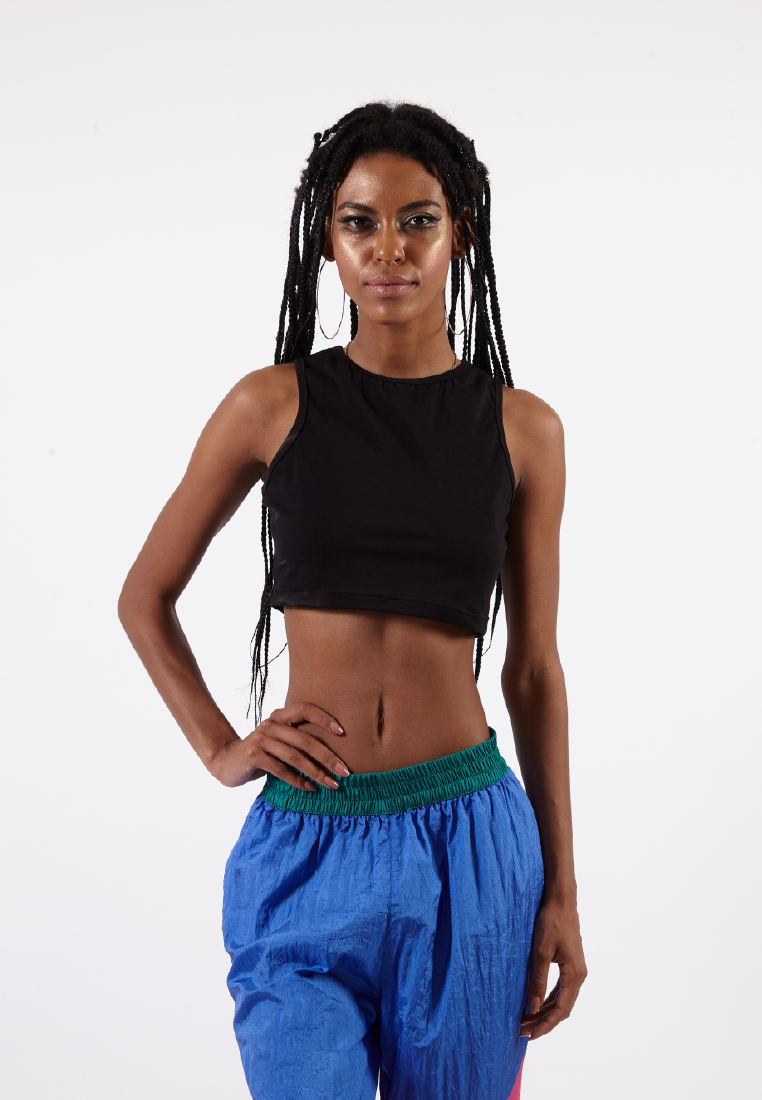 OCWA ZOLA BASIC FITTED CROP BLACK TANK TOP