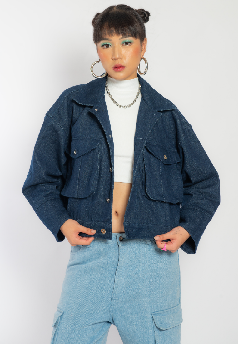 OCWA X REDMILLER FREEDOM OF LIFE DENIM JACKET CROP BLUE