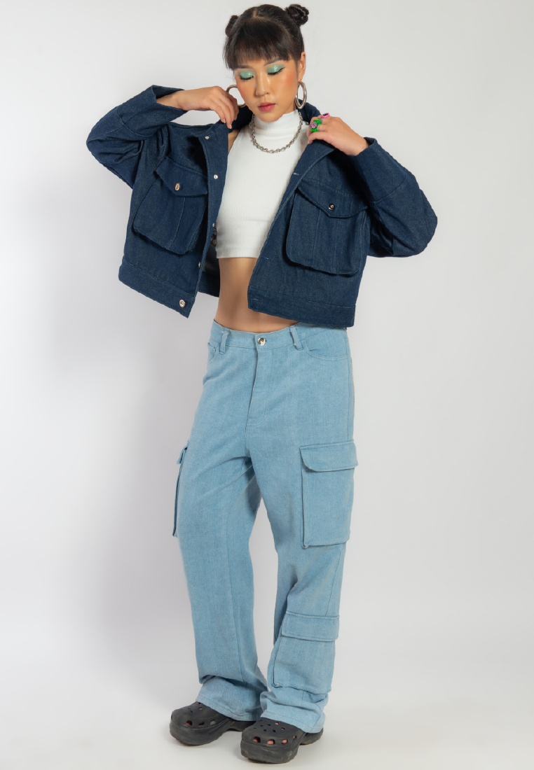 OCWA X REDMILLER FREEDOM OF LIFE DENIM JACKET CROP BLUE