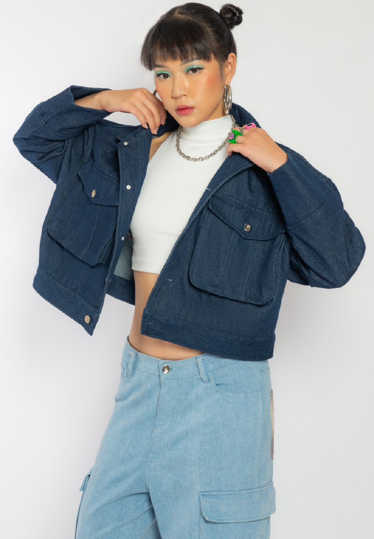 OCWA X REDMILLER FREEDOM OF LIFE DENIM JACKET CROP BLUE