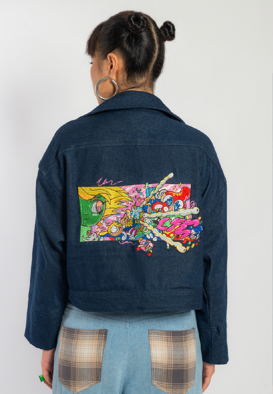 OCWA X REDMILLER FREEDOM OF LIFE DENIM JACKET CROP BLUE