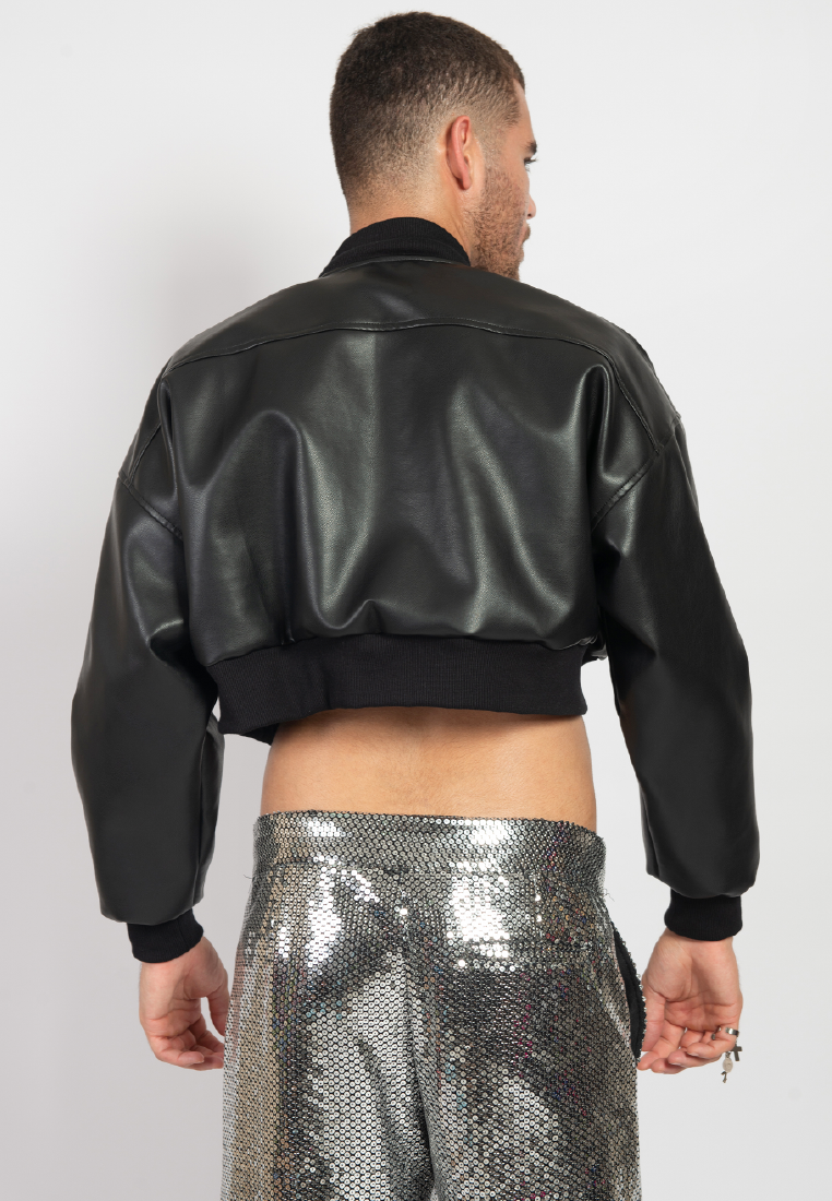 OCWA DON CROP BLACK LEATHER JACKET