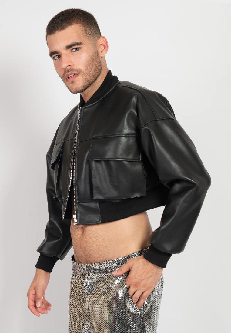 OCWA DON CROP BLACK LEATHER JACKET