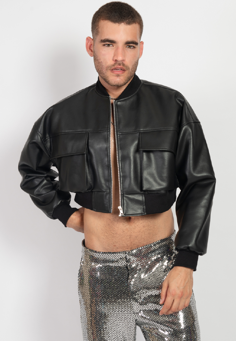 OCWA DON CROP BLACK LEATHER JACKET