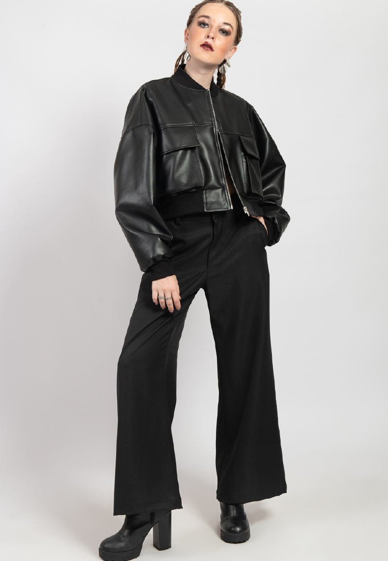 OCWA DON CROP BLACK LEATHER JACKET