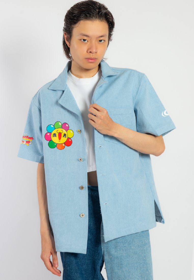 OCWA X REDMILLER FLOWERIA SLEEVELESS DENIM SHIRT BLUE