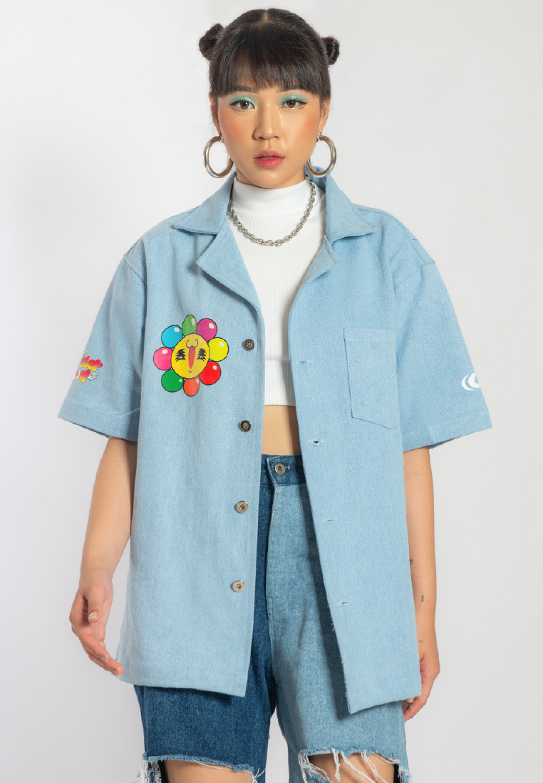 OCWA X REDMILLER FLOWERIA SLEEVELESS DENIM SHIRT BLUE WOMAN