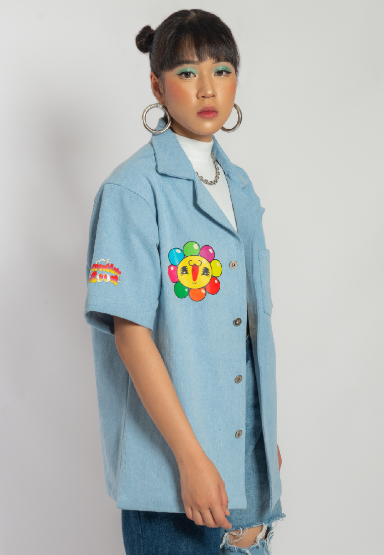 OCWA X REDMILLER FLOWERIA SLEEVELESS DENIM SHIRT BLUE WOMAN