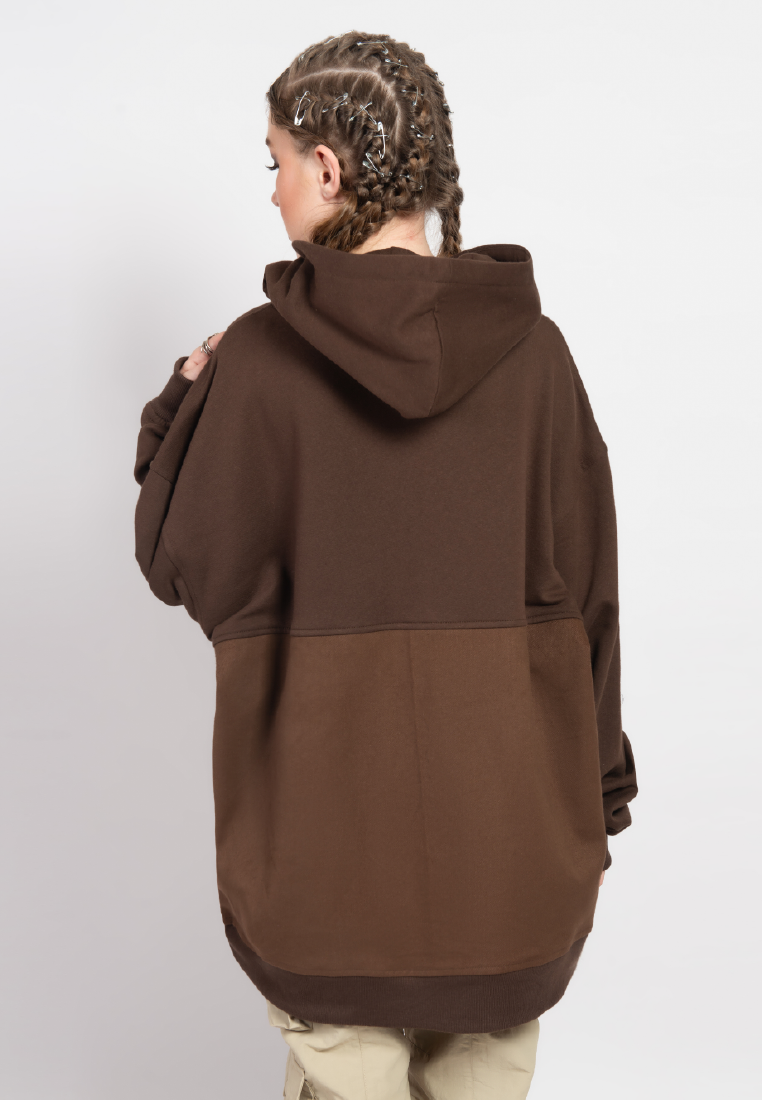 OCWA OVERSIZED ALFREDO MIXED DENIM BROWN HOODIE