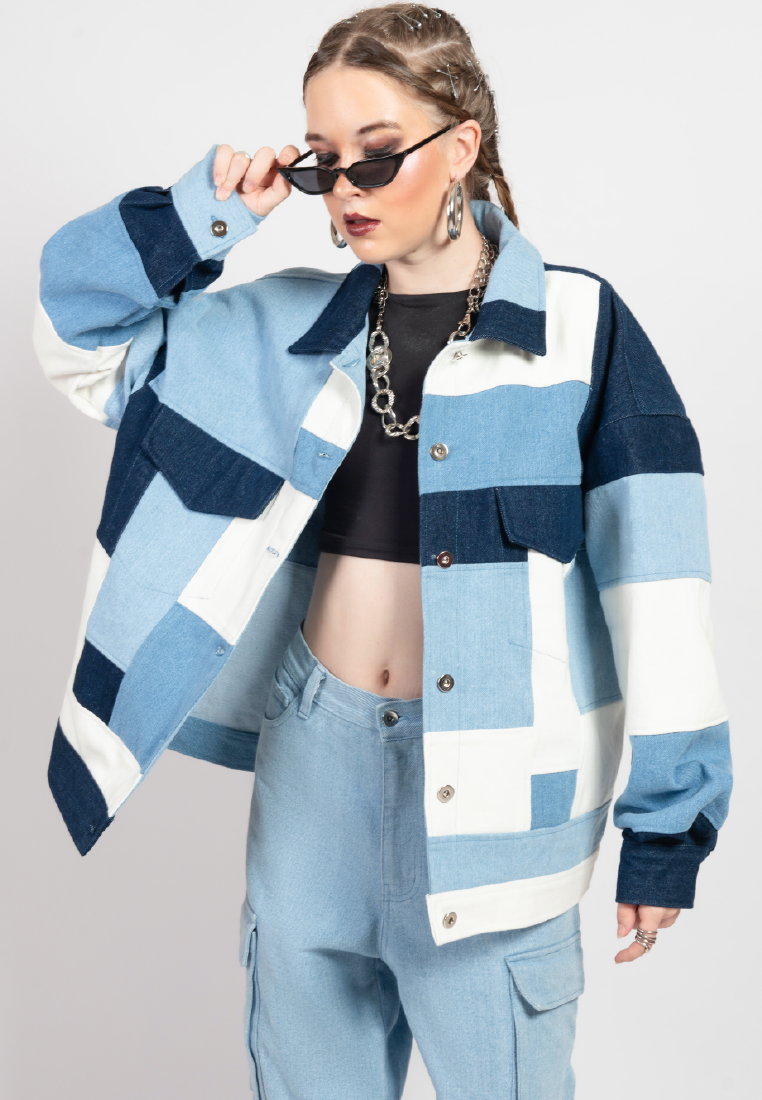 OCWA CYCLE FRANK MIXED BLUE WHITE DENIM JACKET