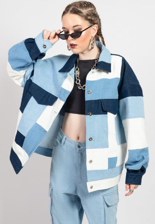 OCWA CYCLE FRANK MIXED BLUE WHITE DENIM JACKET