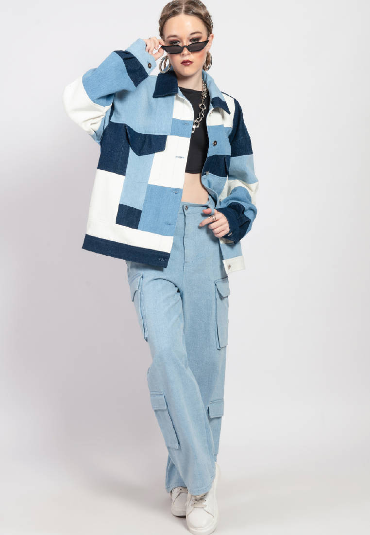 OCWA CYCLE FRANK MIXED BLUE WHITE DENIM JACKET