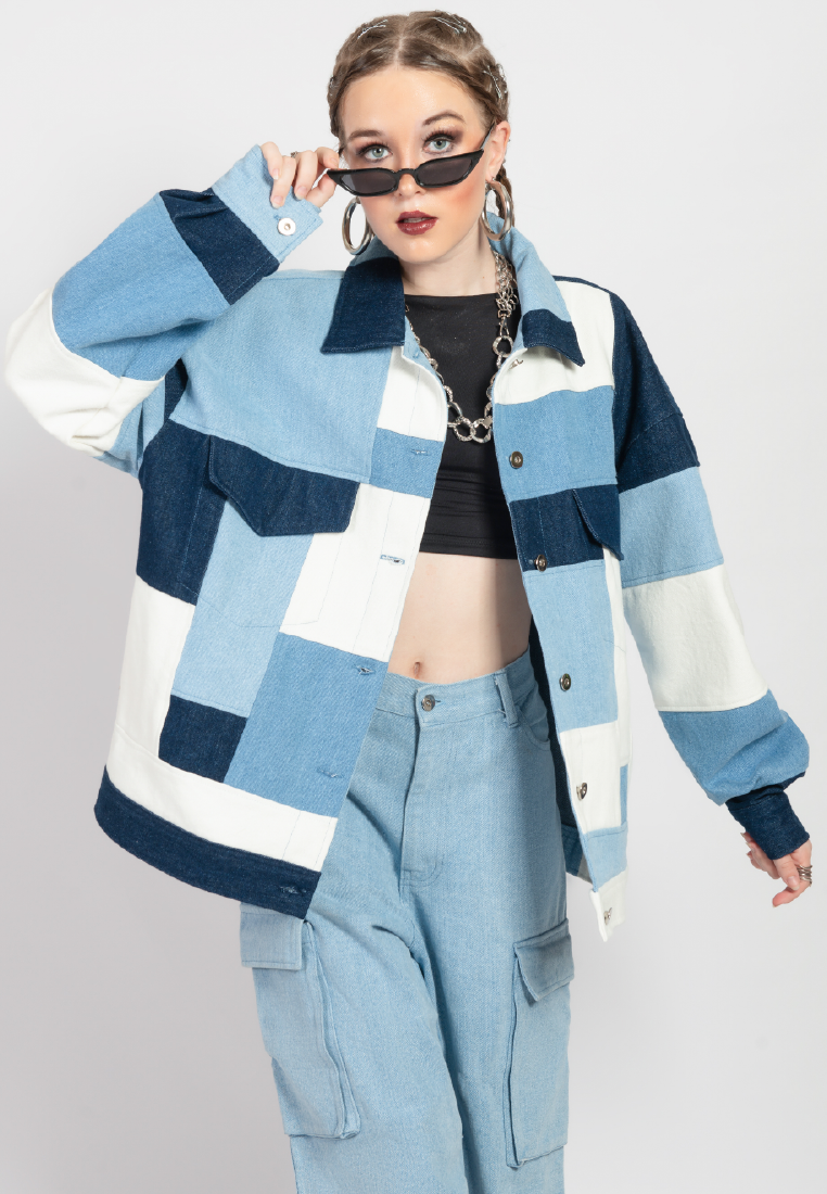 OCWA CYCLE FRANK MIXED BLUE WHITE DENIM JACKET