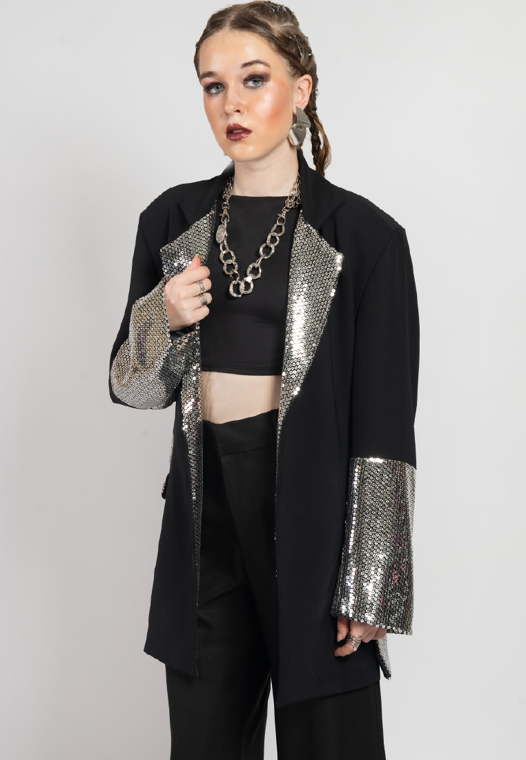 OCWA GABRIEL BLACK MIXED SEQUIN BLAZER WOMAN