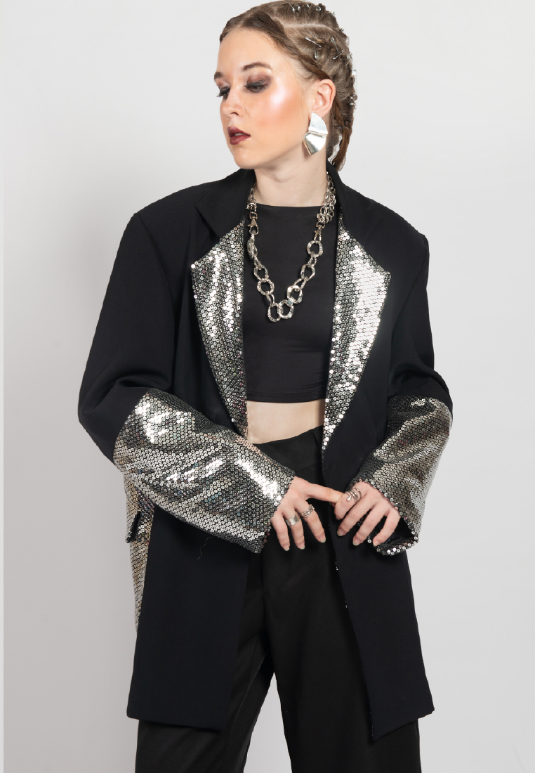 OCWA GABRIEL BLACK MIXED SEQUIN BLAZER WOMAN