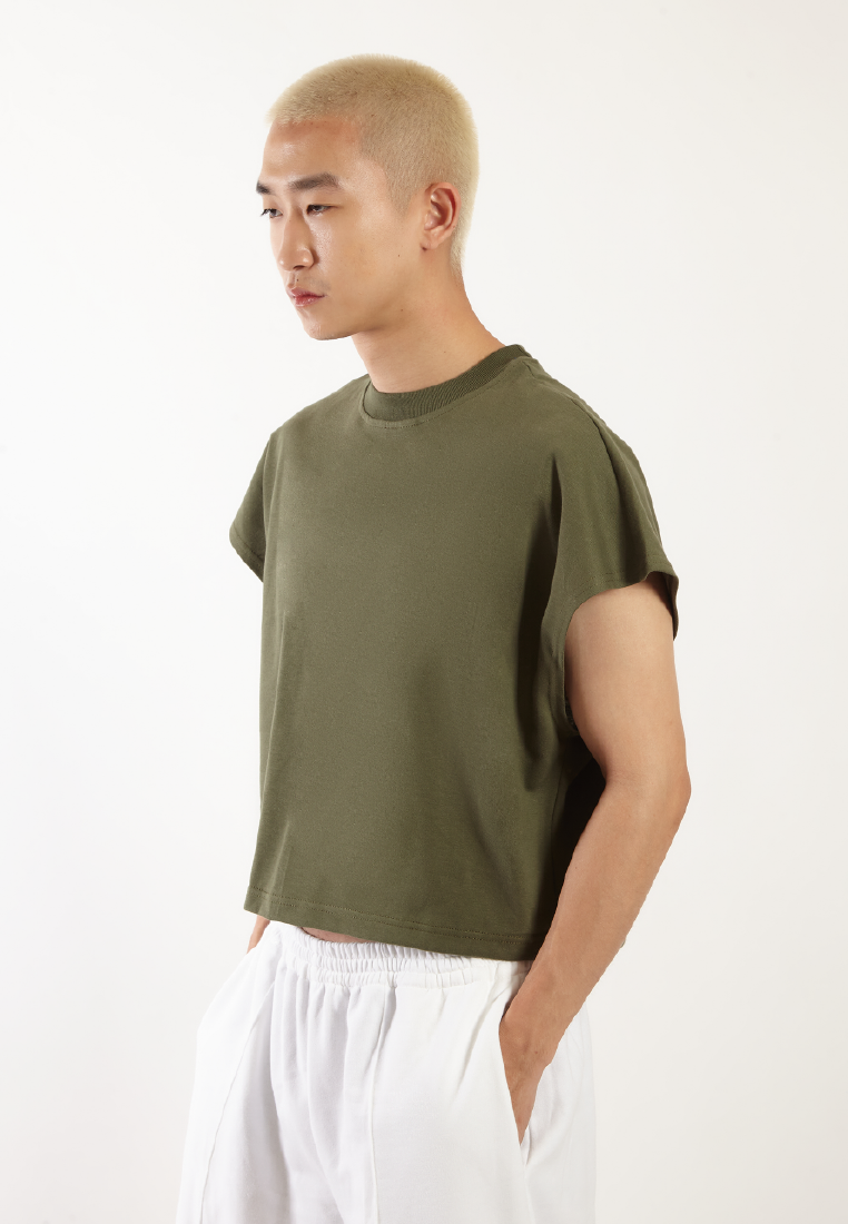 OCWA GAVIN OVERSIZED CROP MUSCLE TEE ARMY GREEN