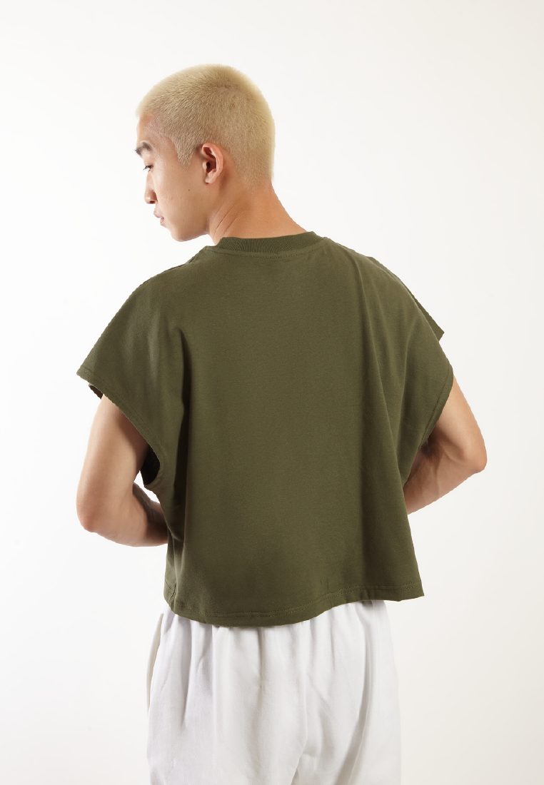 OCWA GAVIN OVERSIZED CROP MUSCLE TEE ARMY GREEN