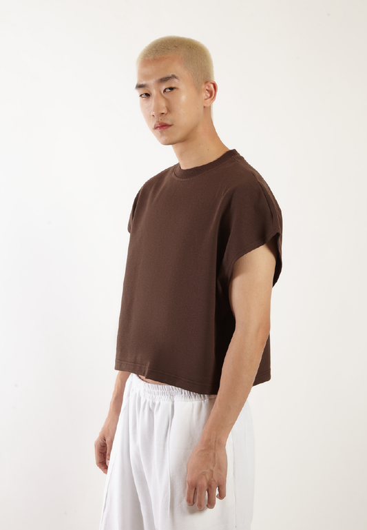 OCWA GAVIN OVERSIZED CROP MUSCLE TEE DARK BROWN