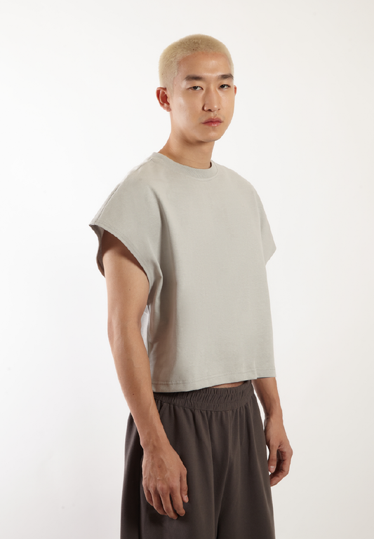 OCWA GAVIN OVERSIZED CROP MUSCLE TEE SILVER GREY