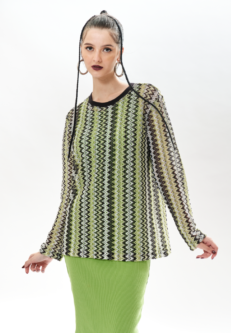 OCWA HOREZO KNIT SHEER TOP BLACK GREEN WHITE