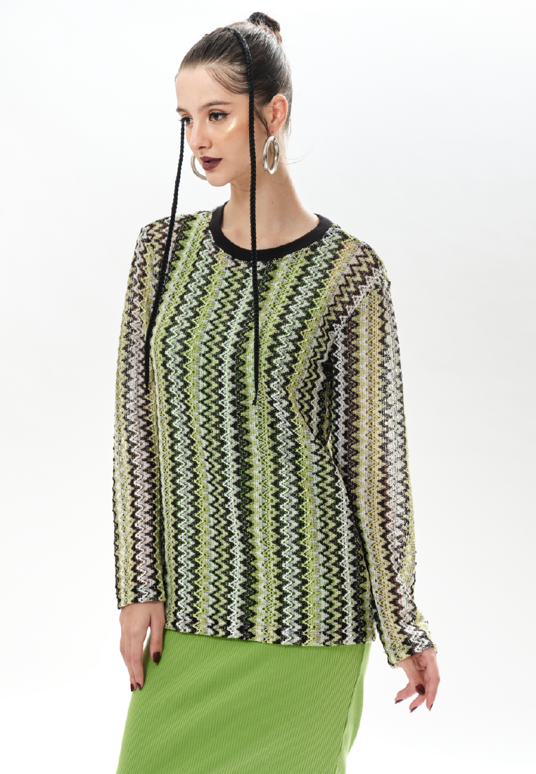 OCWA HOREZO KNIT SHEER TOP BLACK GREEN WHITE