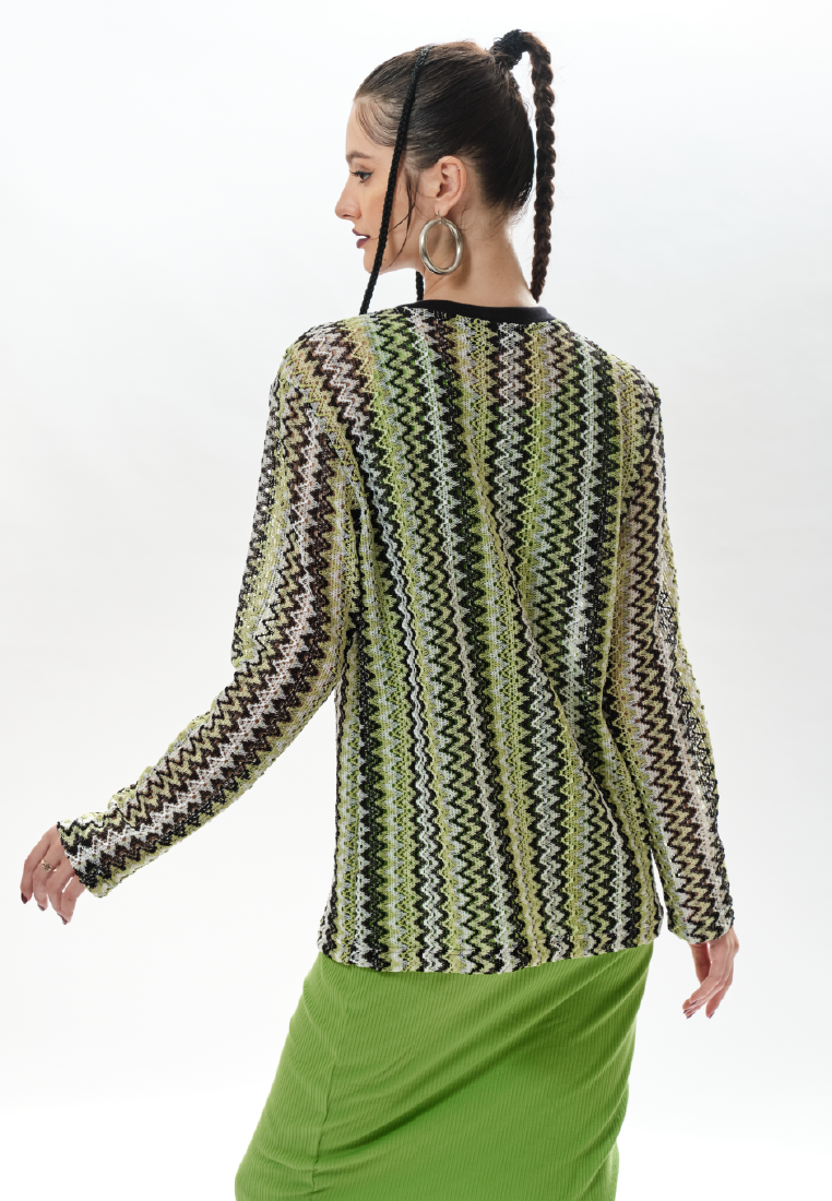 OCWA HOREZO KNIT SHEER TOP BLACK GREEN WHITE