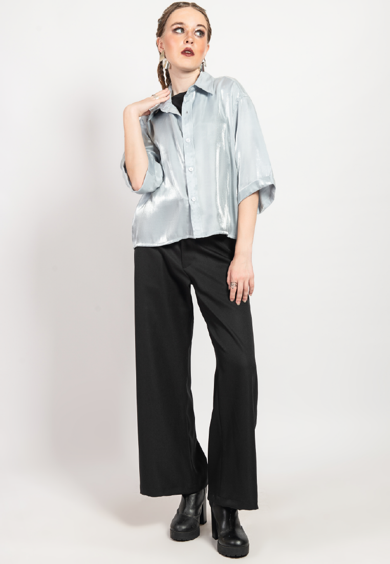 OCWA HOSEA OVERSIZED CROP SHORT SLEEVE SILVER SHIRT