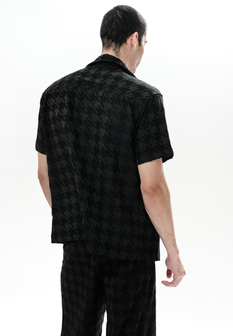 OCWA JACKIE OVERSIZED BLACK HOUNDSTOOTH SHORT SLEEVE SHIRT