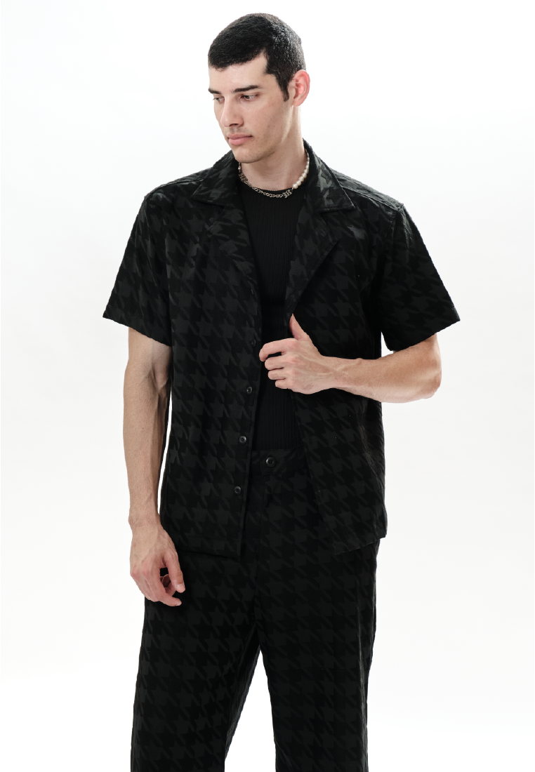 OCWA JACKIE OVERSIZED BLACK HOUNDSTOOTH SHORT SLEEVE SHIRT