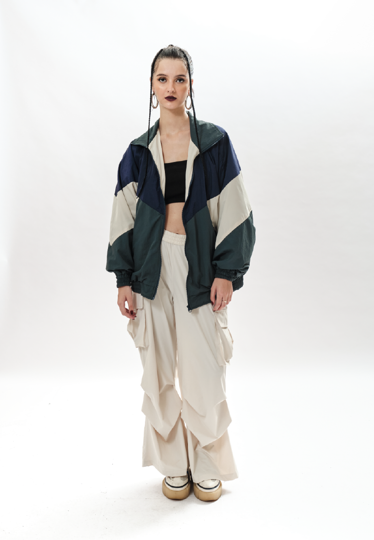 OCWA JEFFREY NAVY FOREST GREEN CREAM 80'S INSPIRED OVERSIZED JACKET