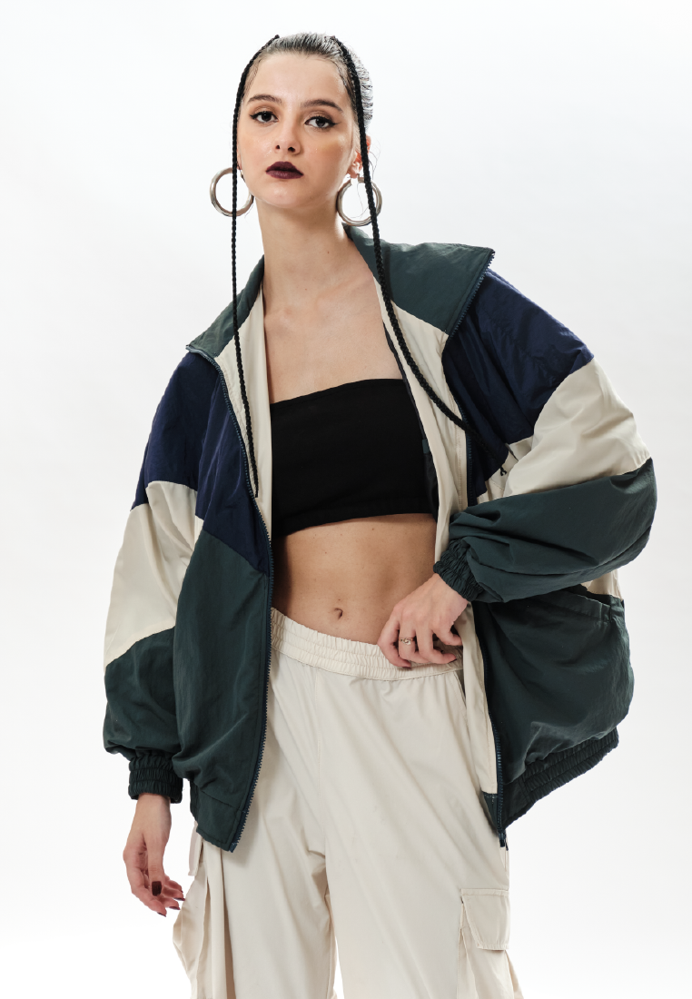 OCWA JEFFREY NAVY FOREST GREEN CREAM 80'S INSPIRED OVERSIZED JACKET