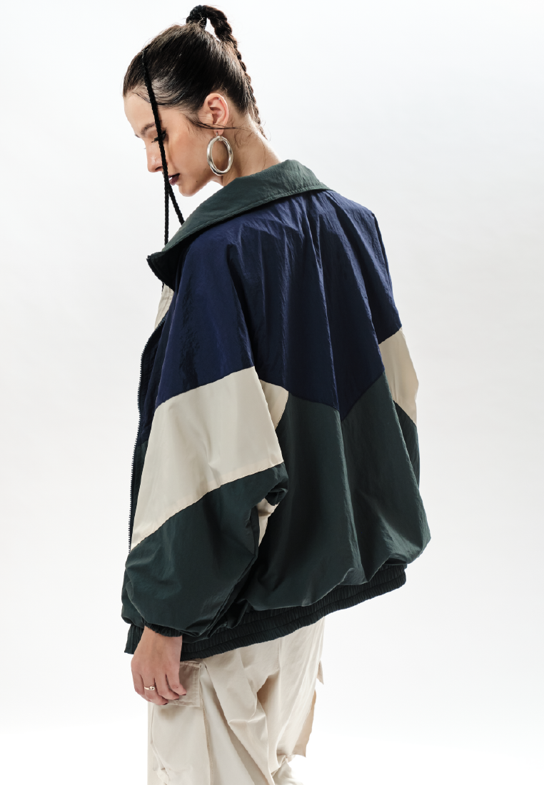 OCWA JEFFREY NAVY FOREST GREEN CREAM 80'S INSPIRED OVERSIZED JACKET