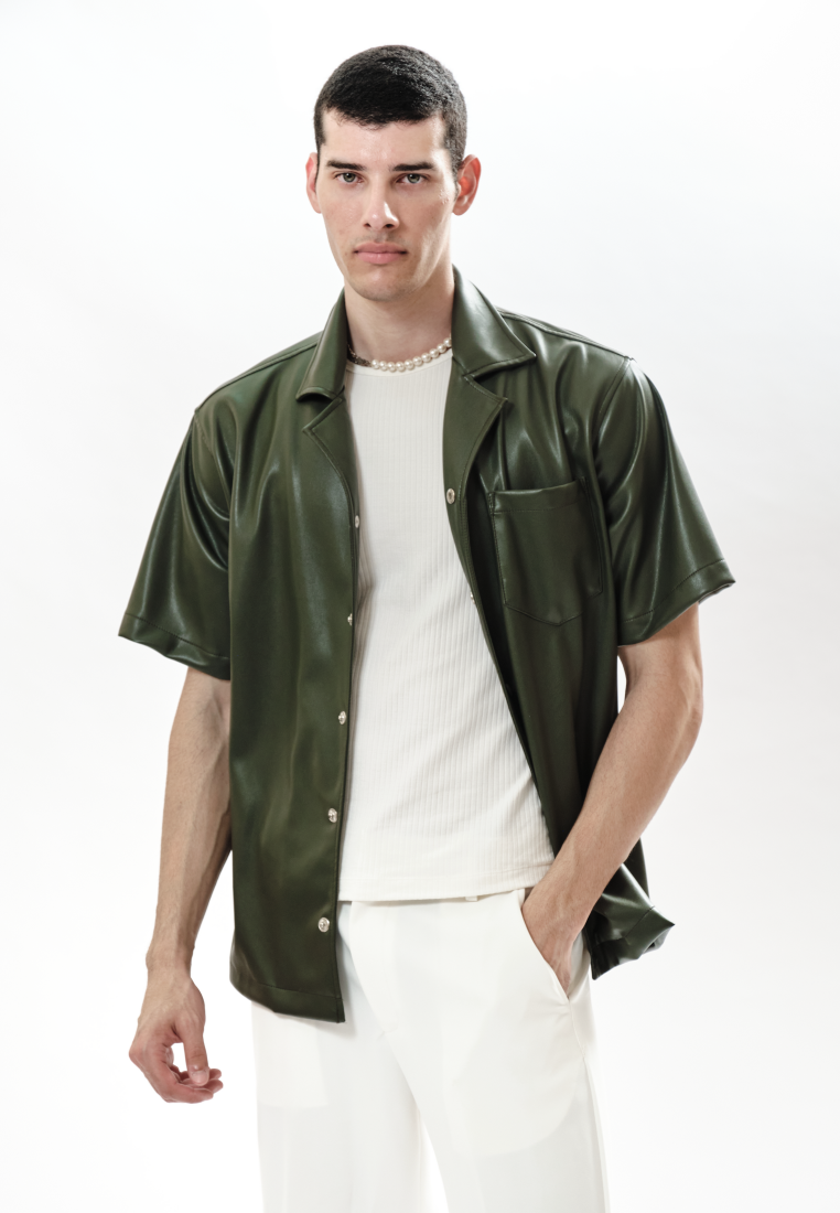 OCWA OVERSIZED JOSE ARMY GREEN LEATHER SHIRT