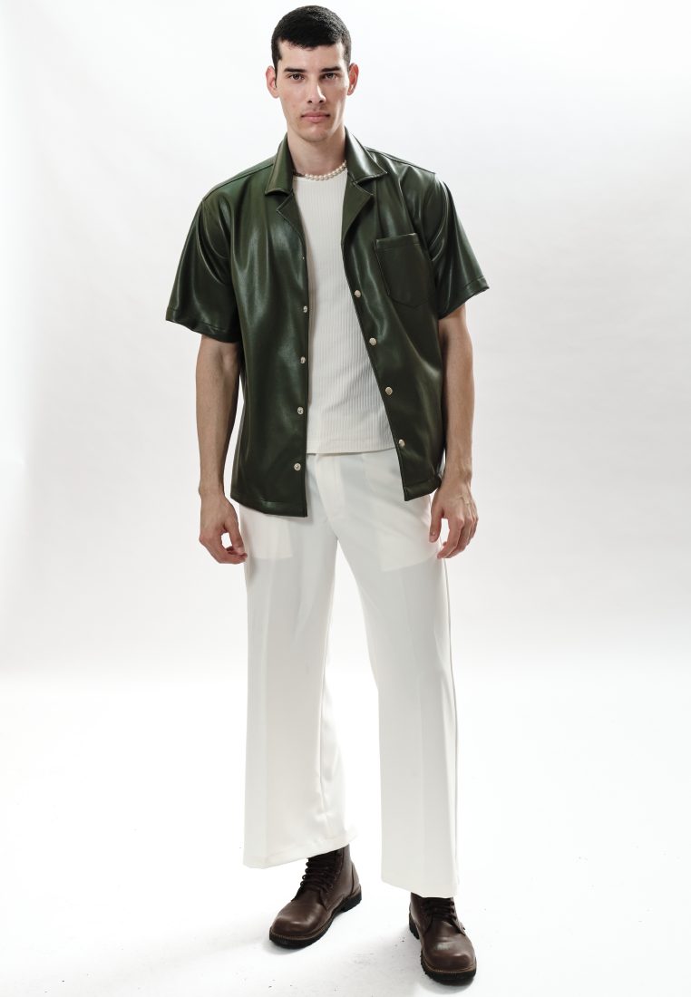 OCWA OVERSIZED JOSE ARMY GREEN LEATHER SHIRT