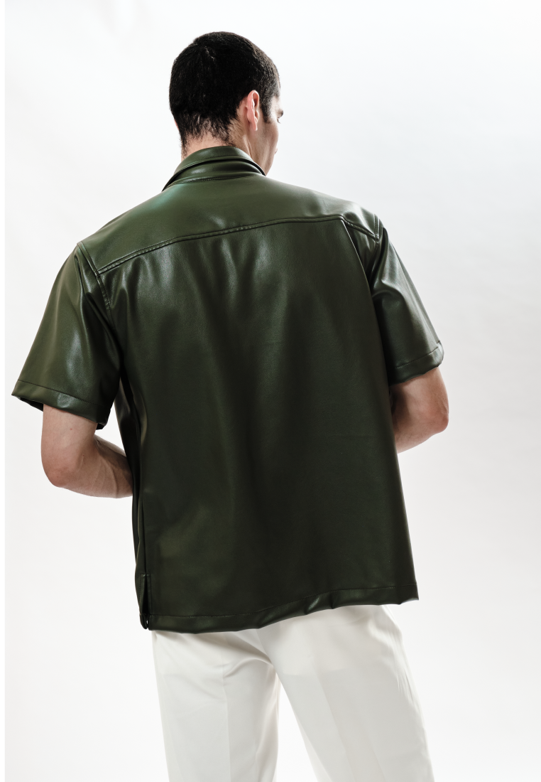 OCWA OVERSIZED JOSE ARMY GREEN LEATHER SHIRT