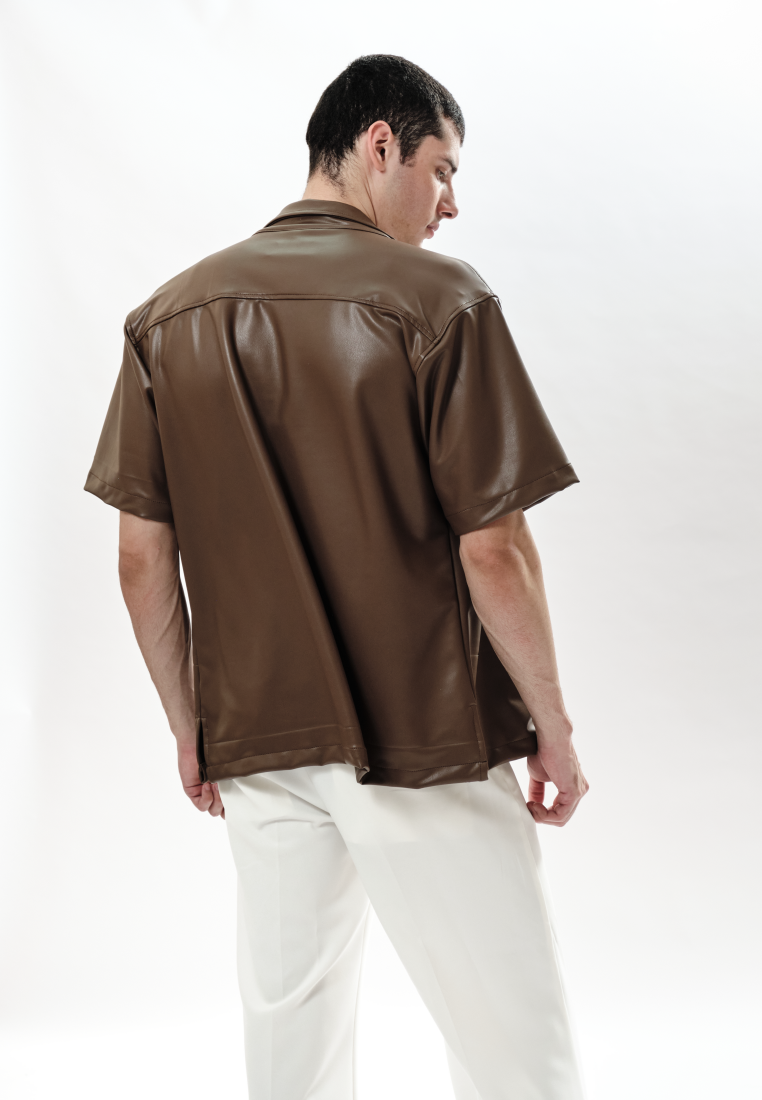 OCWA OVERSIZED JOSE DARK BROWN LEATHER SHIRT