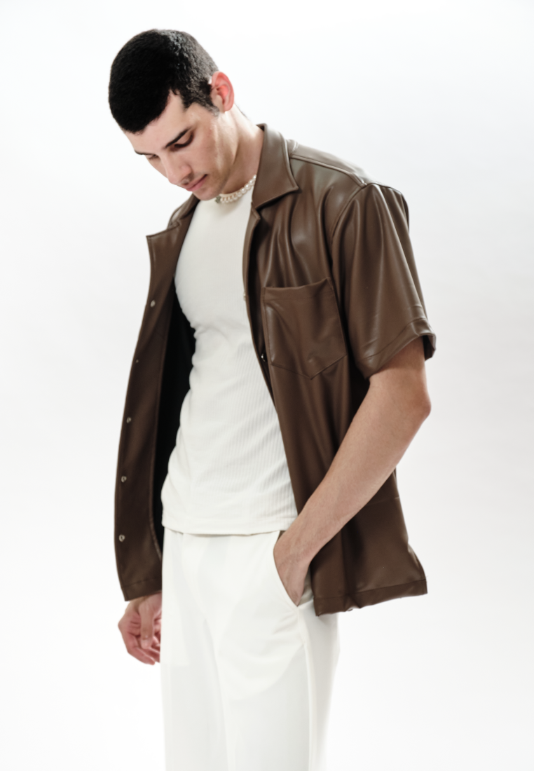 OCWA OVERSIZED JOSE DARK BROWN LEATHER SHIRT