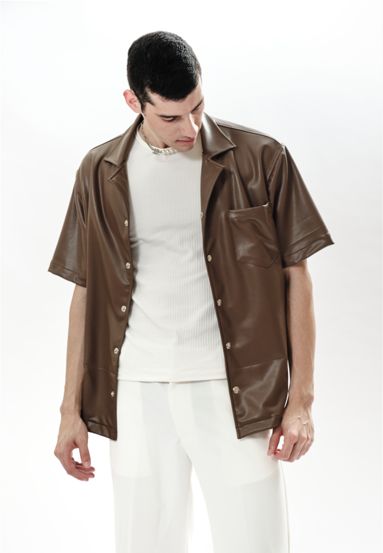 OCWA OVERSIZED JOSE DARK BROWN LEATHER SHIRT